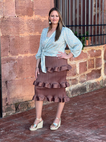 Falda midi plisada con volantes elástica | Elegante y estiliza figura El Vestidor de Inma