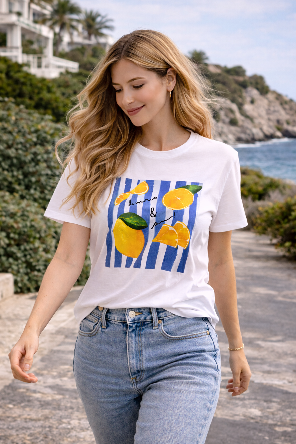 Camiseta Lemons & Sun Blanca Estampado Limones | Talla Única hasta 44/46 El Vestidor de Inma