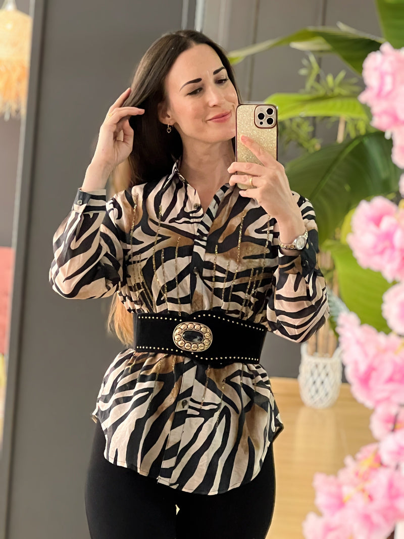 Camisa Animal Print Cebra Con Strass