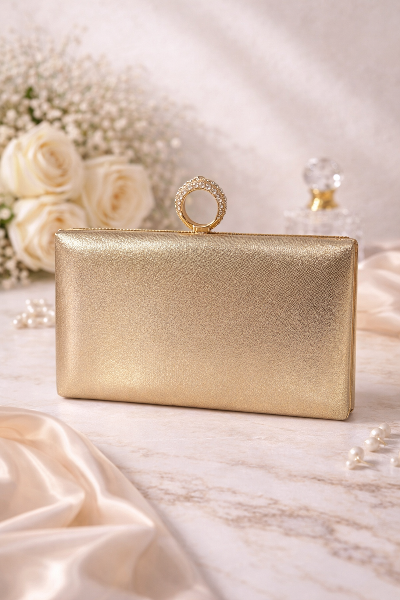Cartera Dorada de Invitada con Pedrería | Clutch Elegante para Bodas, Bautizos y Eventos
