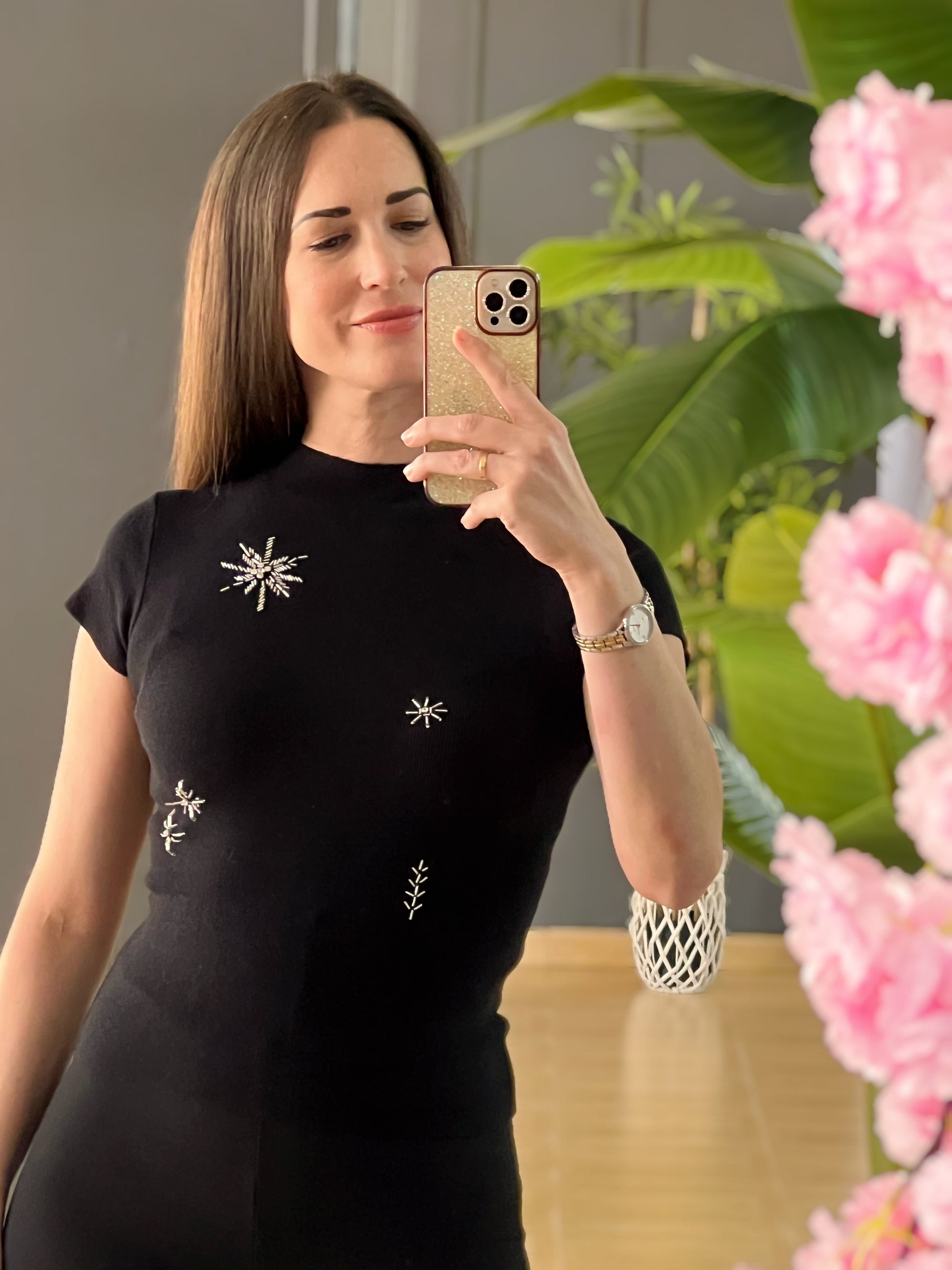 Jersey Negro con Pedrería Estrella El Vestidor de Inma