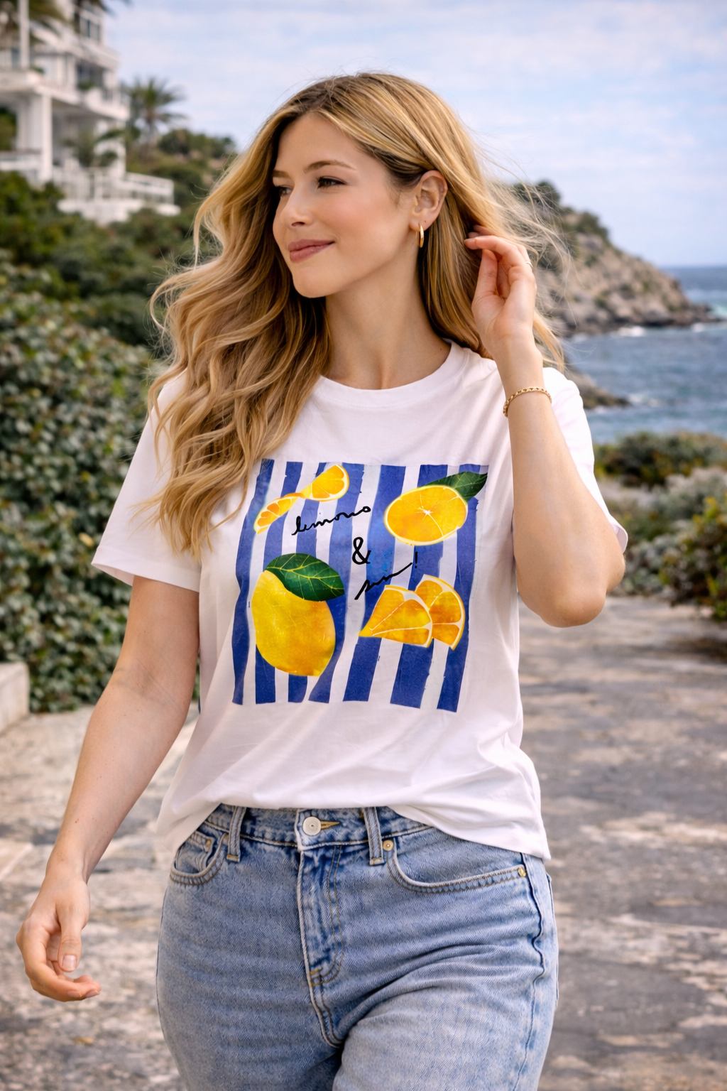 Camiseta Lemons & Sun Blanca Estampado Limones | Talla Única hasta 44/46 El Vestidor de Inma
