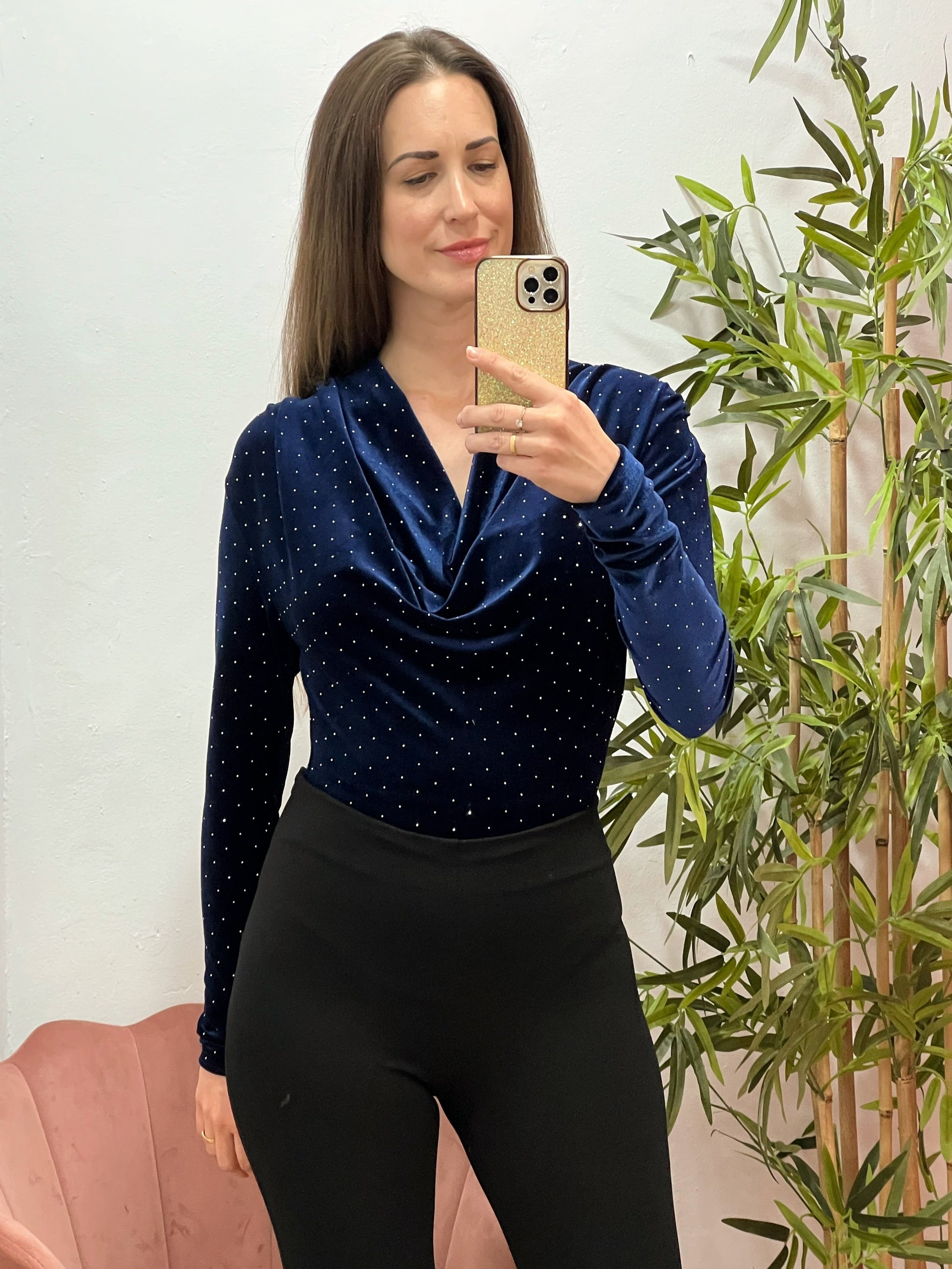 Body de Terciopelo con Strass – Talla Única (Azul o Negro) El Vestidor de Inma