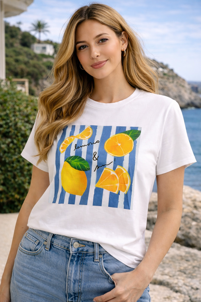 Camiseta Lemons & Sun Blanca Estampado Limones | Talla Única hasta 44/46 El Vestidor de Inma