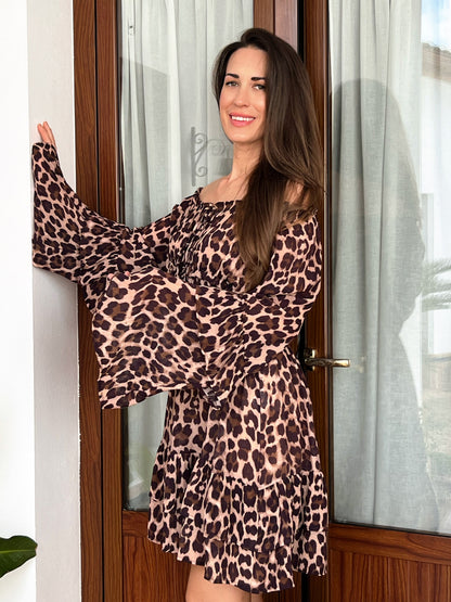 Vestido Animal Print con Mangas Acampanadas – Talla Única (36 a 46) El Vestidor de Inma