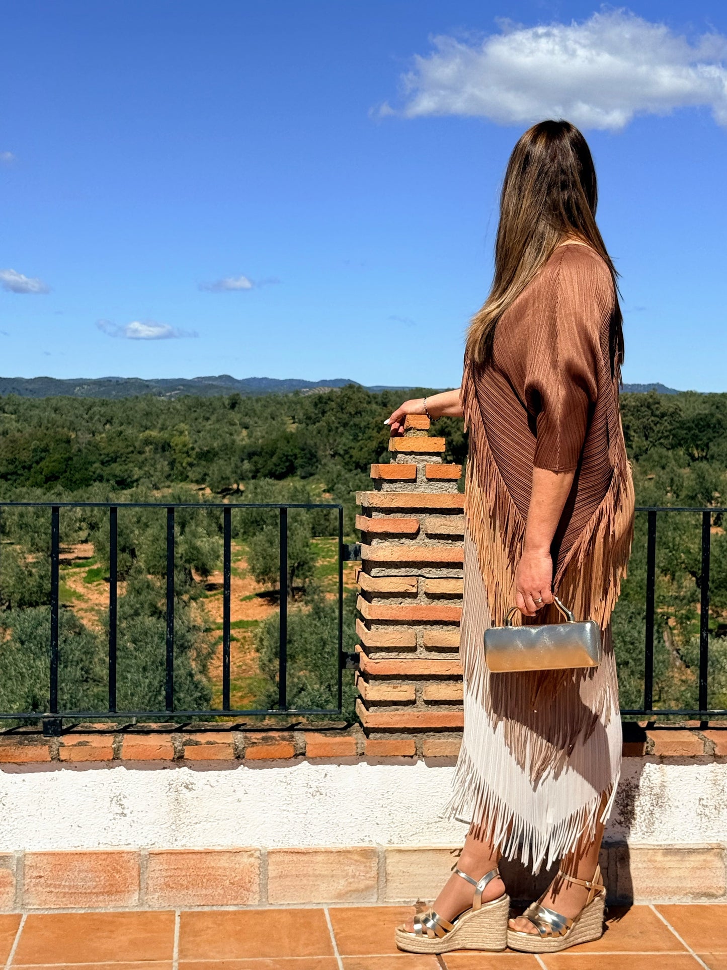 Vestido Invitada Plisado con Flecos Talla Única Hasta 52 El Vestidor de Inma