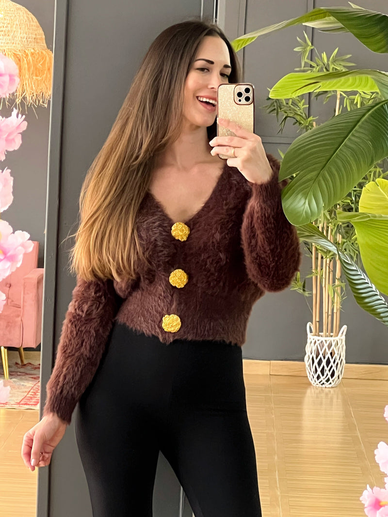 Jersey Peluche Chocolate con Botones Dorados