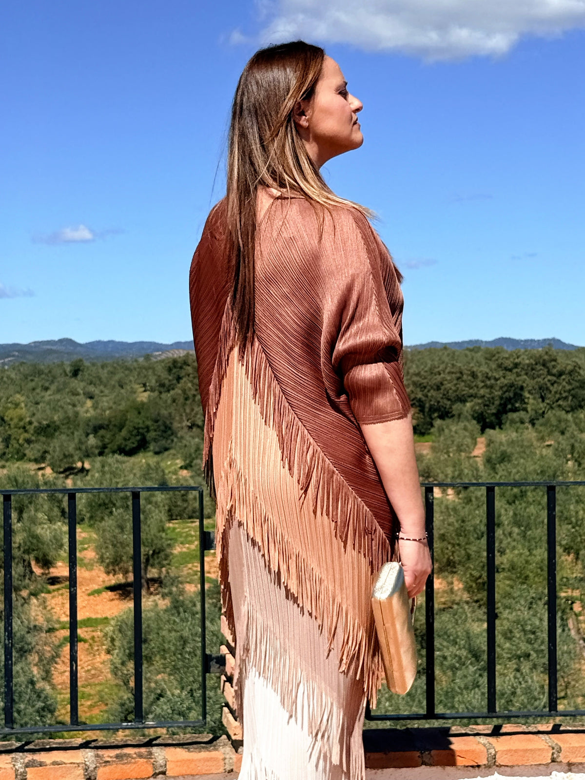 Vestido Invitada Plisado con Flecos El Vestidor de Inma