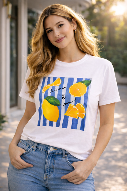 Camiseta Lemons & Sun Blanca Estampado Limones | Talla Única hasta 44/46 El Vestidor de Inma
