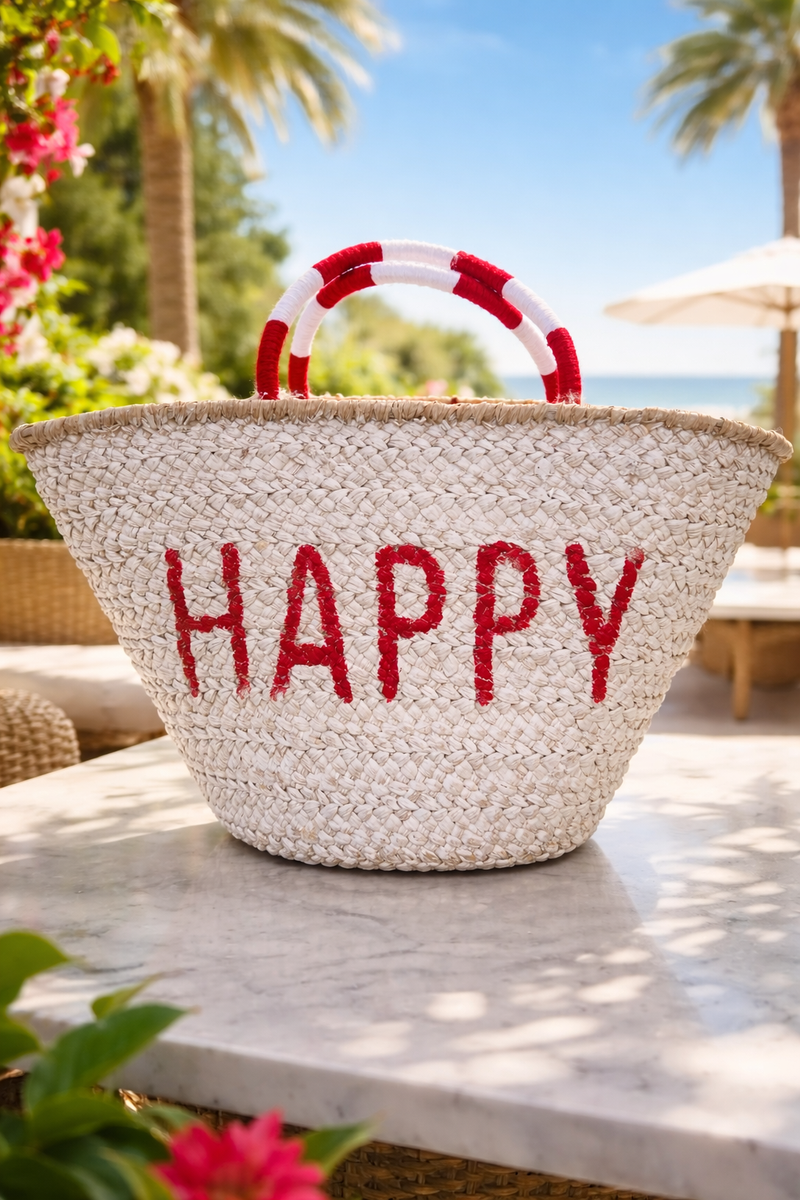Capazo “HAPPY” – Capazo de Playa con Bolsillo Interior y Cremallera