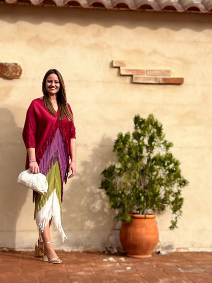 Vestido Invitada Plisado con Flecos Talla Única Hasta 52 El Vestidor de Inma