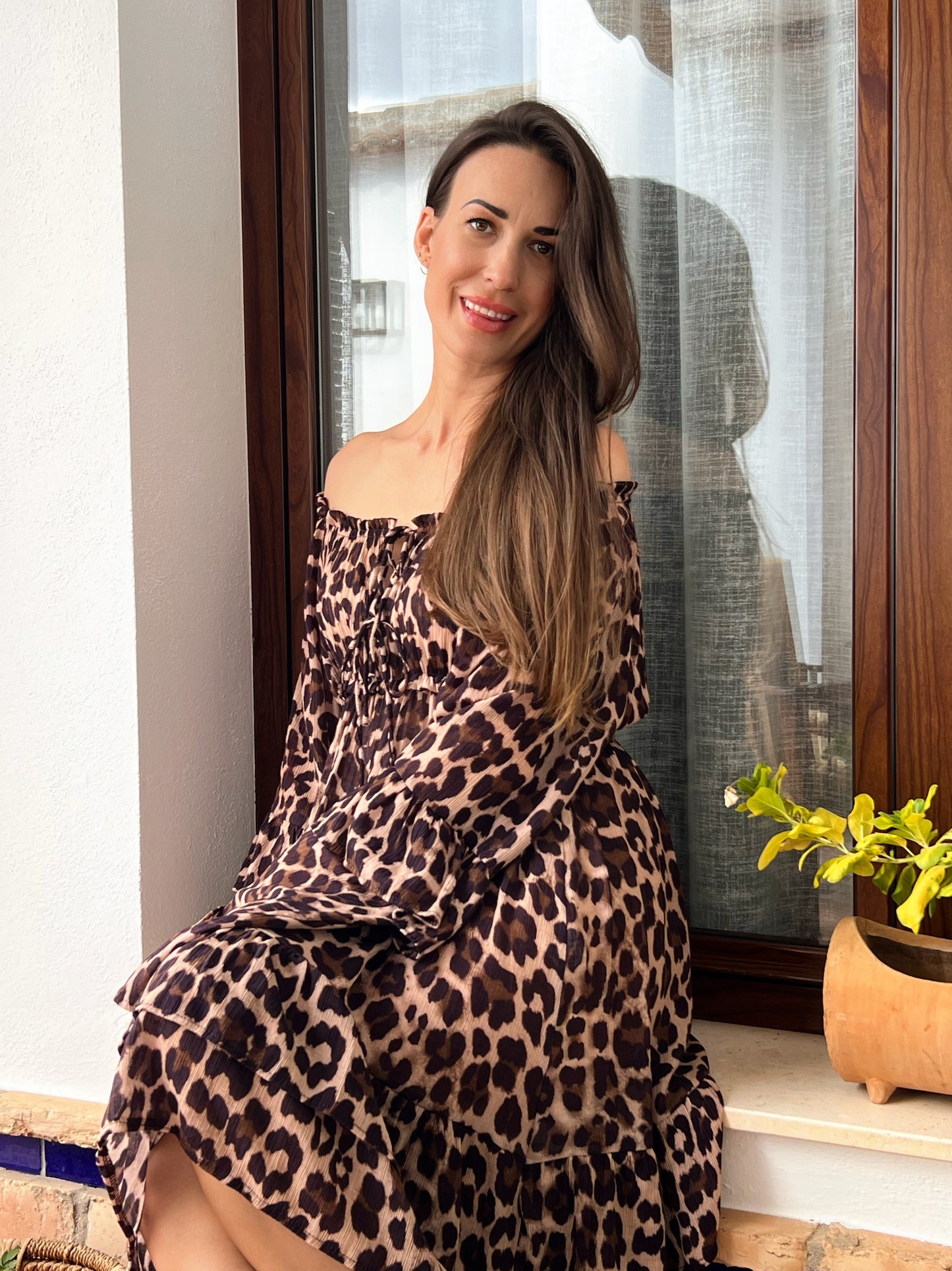 Vestido Animal Print con Mangas Acampanadas – Talla Única (36 a 46) El Vestidor de Inma