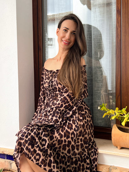 Vestido Animal Print con Mangas Acampanadas – Talla Única (36 a 46) El Vestidor de Inma