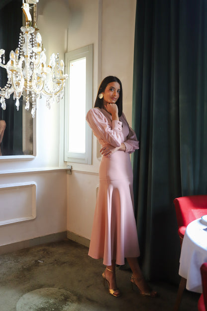 VESTIDO CHÍA NUDE MANGA GASA BOTONES