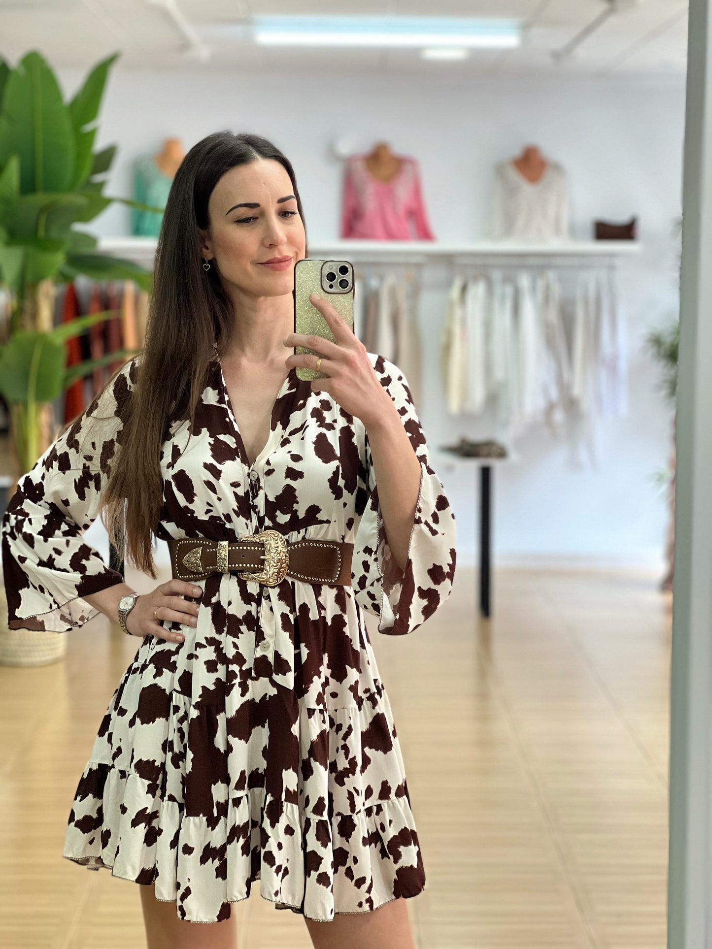 VESTIDO COW PRINT CORTO