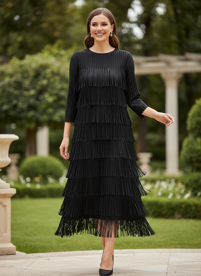 Vestido Plisado con Flecos Frontal | Talla Única hasta 52/54 | Elegante y Favorecedor