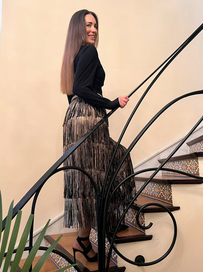 Falda de Flecos Bronce Elástica – Talla Única (36 a 50) El Vestidor de Inma