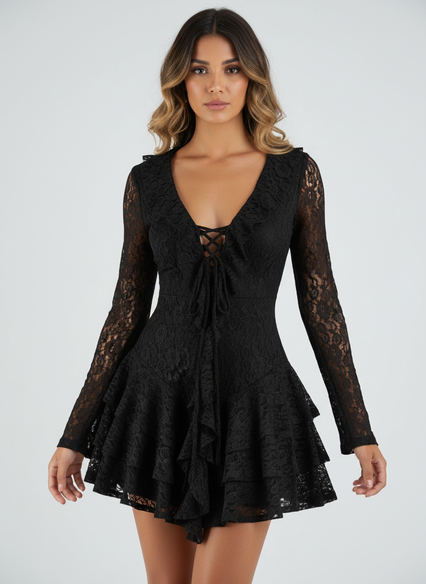 Vestido de encaje con volantes y escote cruzado – Elegancia romántica en varios colores El Vestidor de Inma