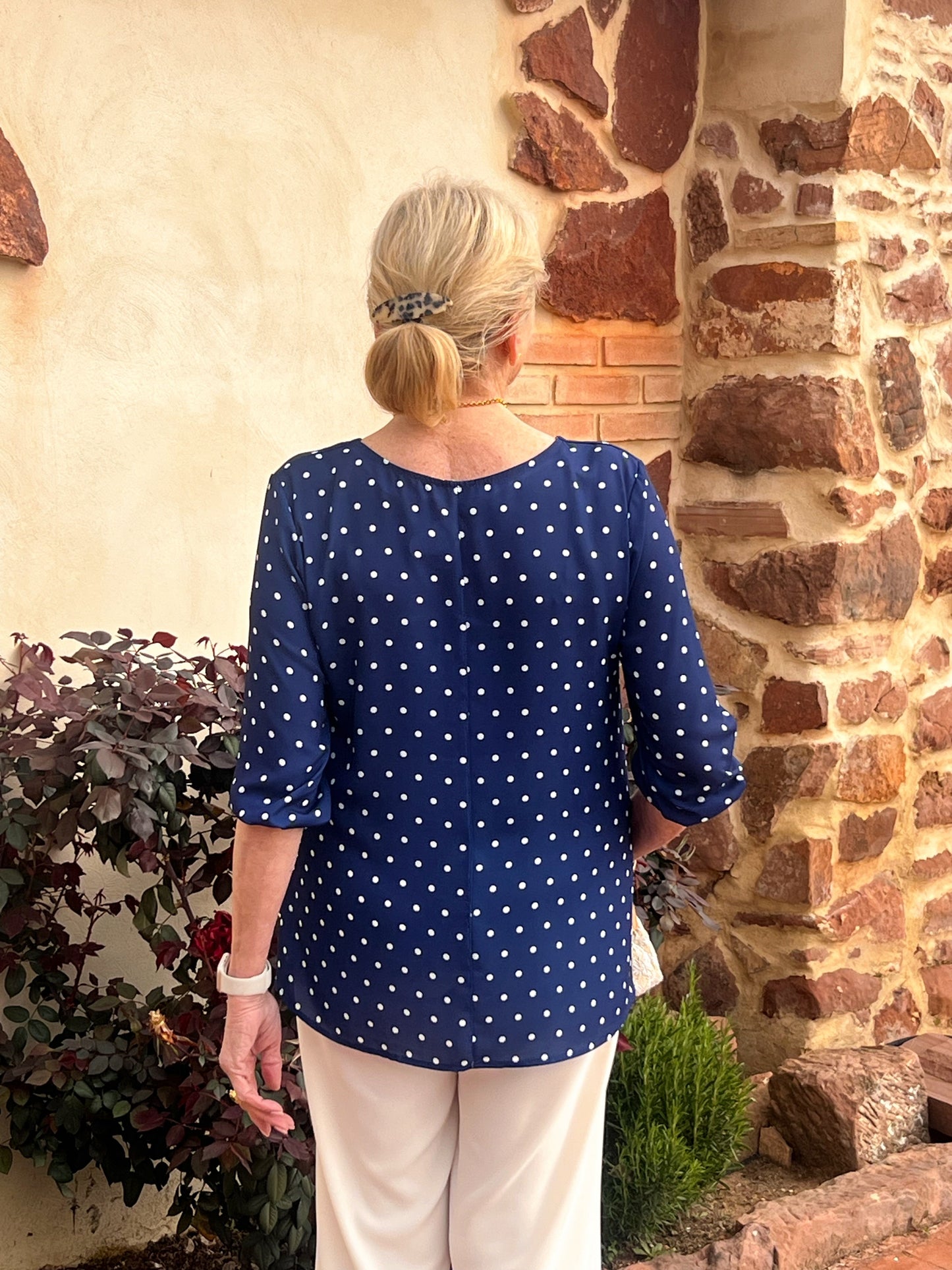 Blusa Lunares Azul Marino | Manga 3/4 | Tallas 42 a 48 | Hecha en España El Vestidor de Inma