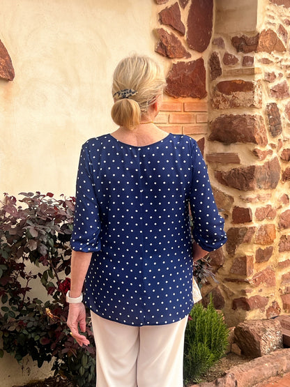 Blusa Lunares Azul Marino | Manga 3/4 | Tallas 42 a 48 | Hecha en España El Vestidor de Inma
