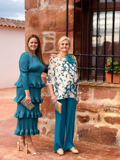 Blusa de fiesta gasa estampada asimétrica — tallas 44, 46 y 48 — diseñada y fabricada en España El Vestidor de Inma