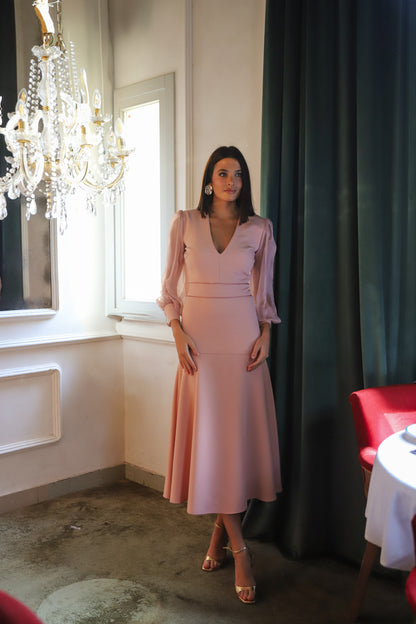 VESTIDO CHÍA NUDE MANGA GASA BOTONES