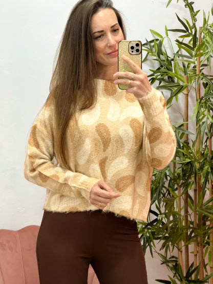 Jersey Talla Única Beige & Camel – Suave, Calentito y con Estampado Paisley El Vestidor de Inma