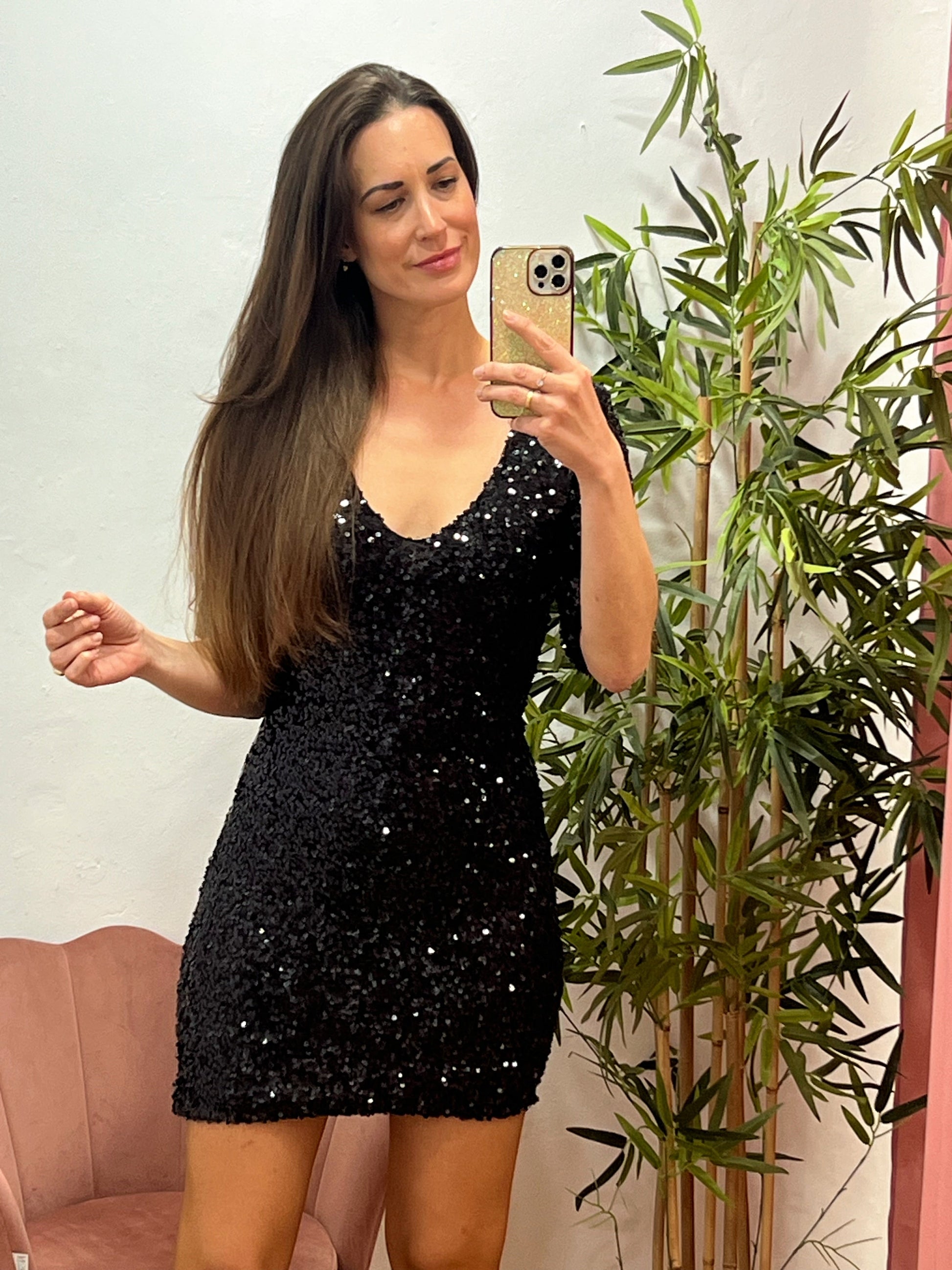 Vestido Negro de Lentejuelas Talla Única – Elegante, Forrado y Ajustable 36 a 40/42 El Vestidor de Inma