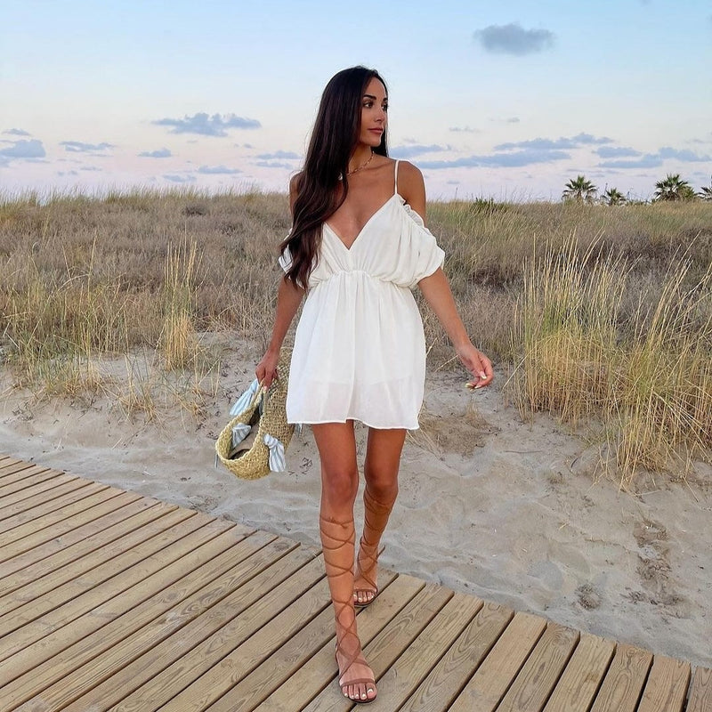 Mono Blanco Tirantes Escote V Off Shoulder Forro Elástico Talla Única | El Vestidor de Inma