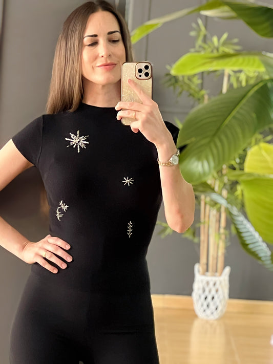 Jersey Negro con Pedrería Estrella El Vestidor de Inma