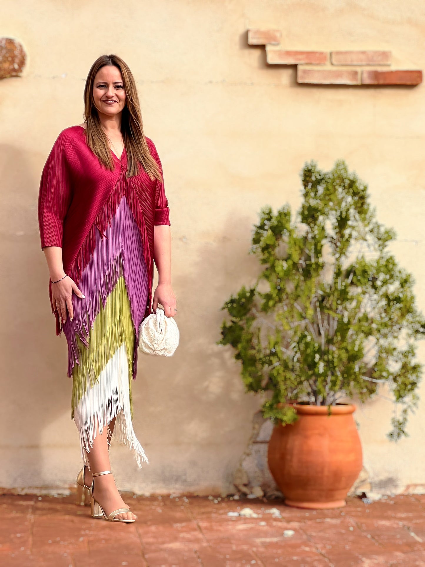 Vestido Invitada Plisado con Flecos Talla Única Hasta 52 El Vestidor de Inma