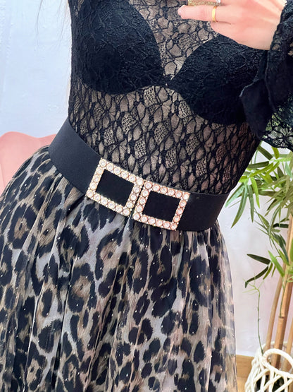 Falda Larga de Tul Animal Print con Brillos – Cintura Elástica, Mucho Vuelo y Forro Interior (Talla Única) El Vestidor de Inma