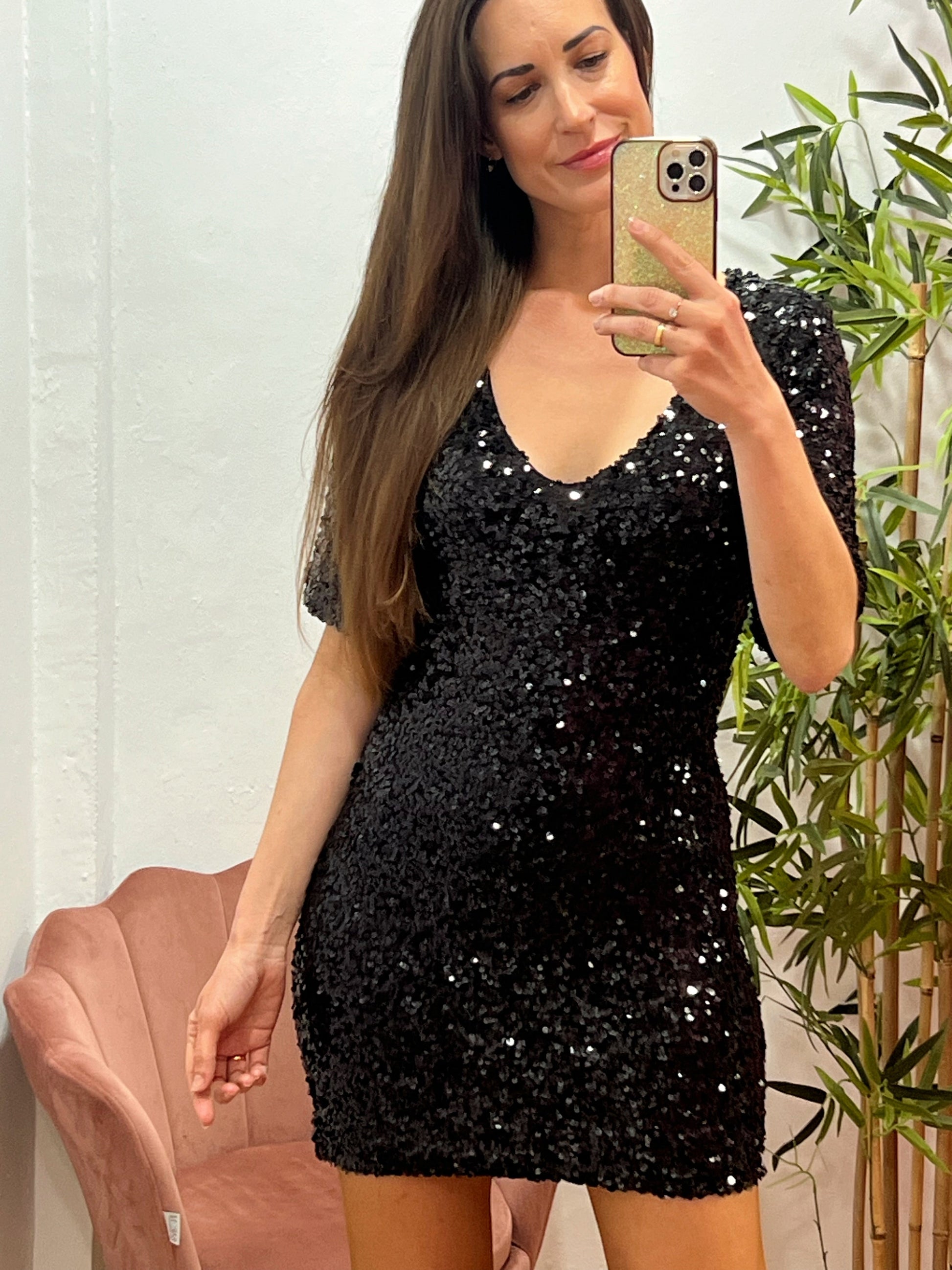 Vestido Negro de Lentejuelas Talla Única – Elegante, Forrado y Ajustable 36 a 40/42 El Vestidor de Inma