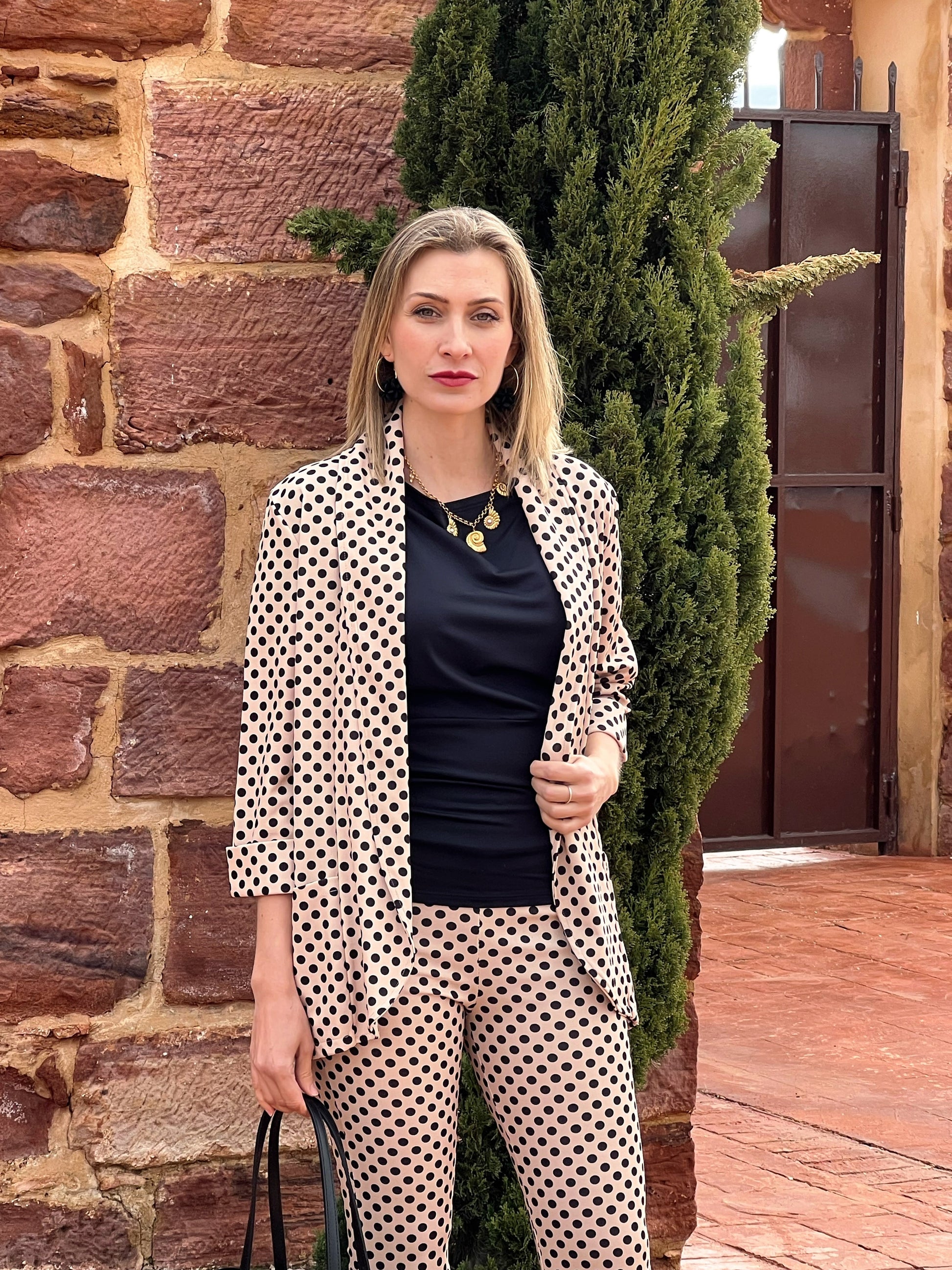 Conjunto de lunares mujer chaqueta y pantalón palazzo | Talla Única (34-38) | Elegante y versátil El Vestidor de Inma