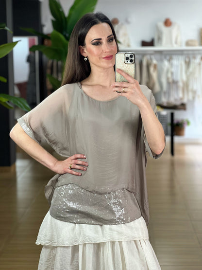 BLUSA SEDA LENTEJUELAS El Vestidor de Inma