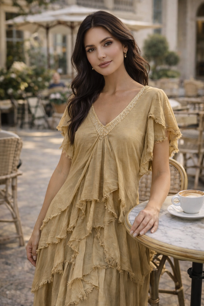 Vestido Seda Capas con Lentejuelas | Talla Única 38-50 | El Vestidor de Inma