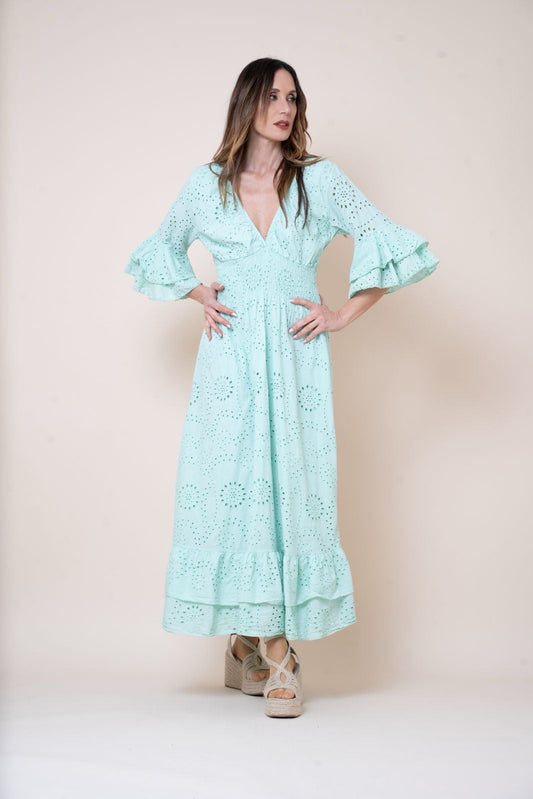 VESTIDO LARGO NIDO DE ABEJA BORDADO INGLÉS El Vestidor de Inma