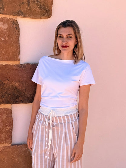 Pantalón Palazzo Rayas con Hilo Dorado – Cintura Elástica | Verano Mujer El Vestidor de Inma