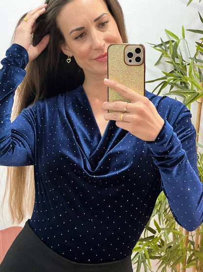 Body de Terciopelo con Strass – Talla Única (Azul o Negro) El Vestidor de Inma