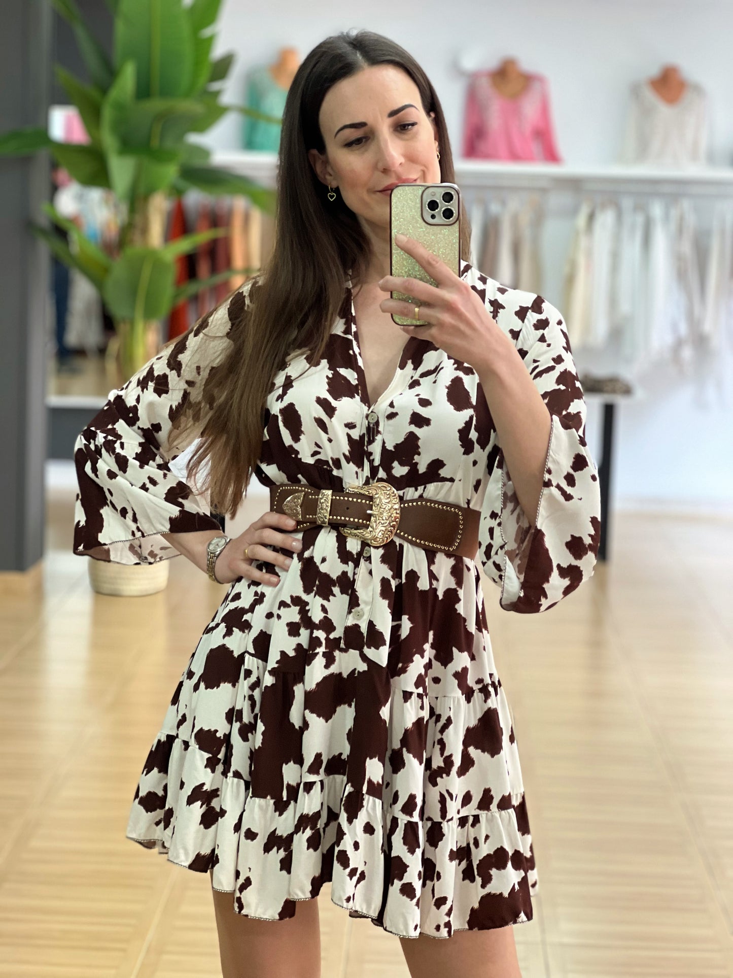 VESTIDO COW PRINT CORTO