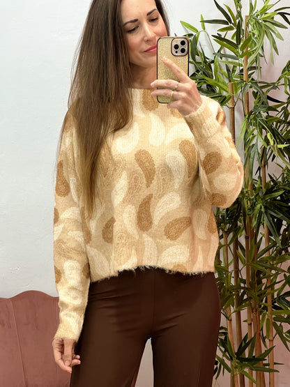 Jersey Talla Única Beige & Camel – Suave, Calentito y con Estampado Paisley El Vestidor de Inma