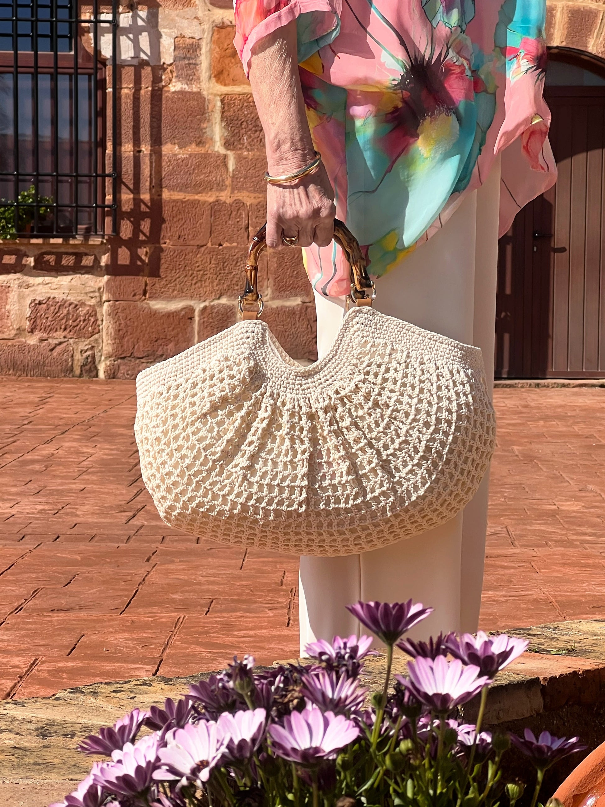 Bolso Crochet Hecho a Mano Asa Bambú Crema | Bolso Invitada Boda Comunión El Vestidor de Inma