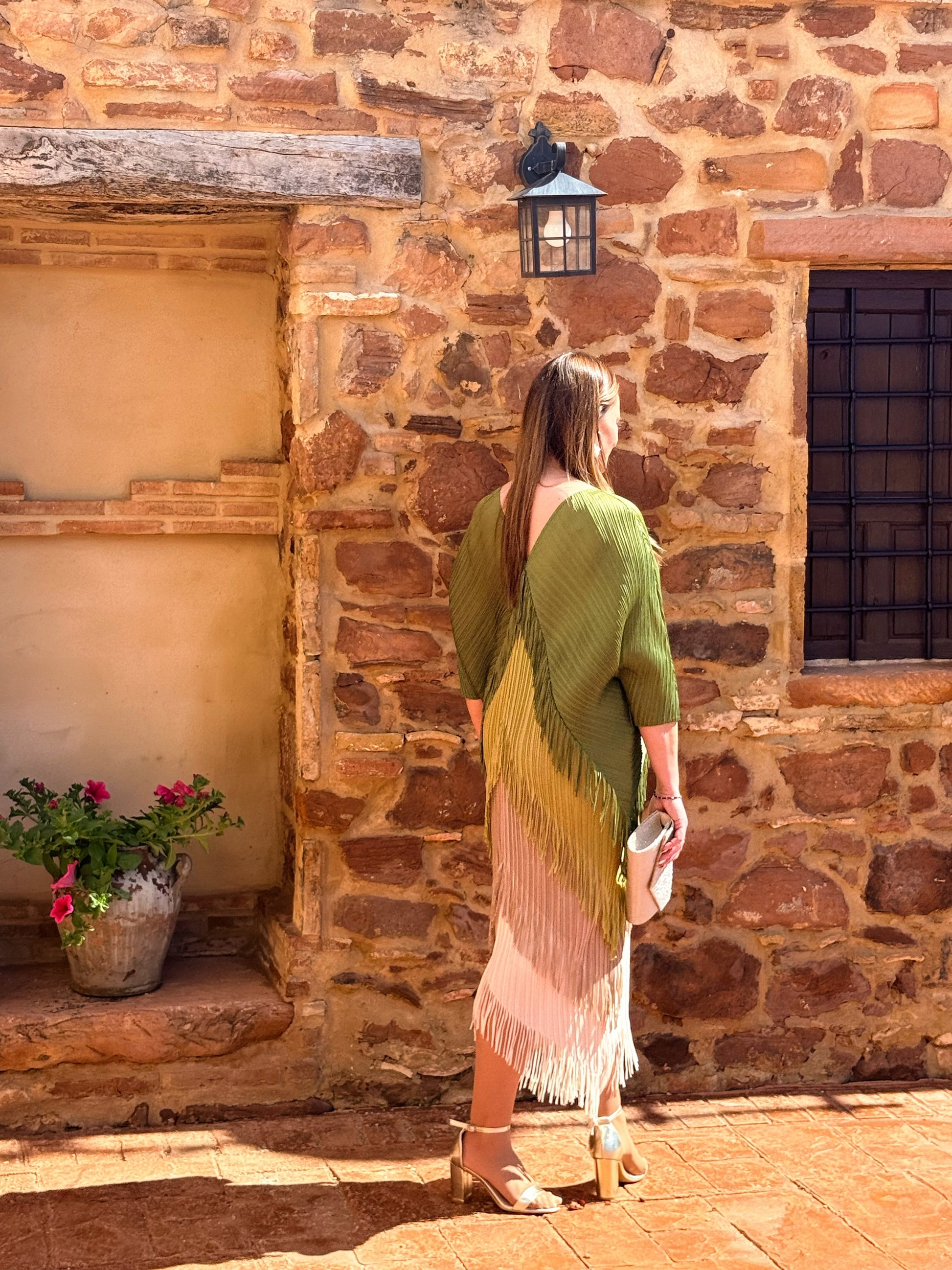 Vestido Invitada Plisado con Flecos Talla Única Hasta 52 El Vestidor de Inma