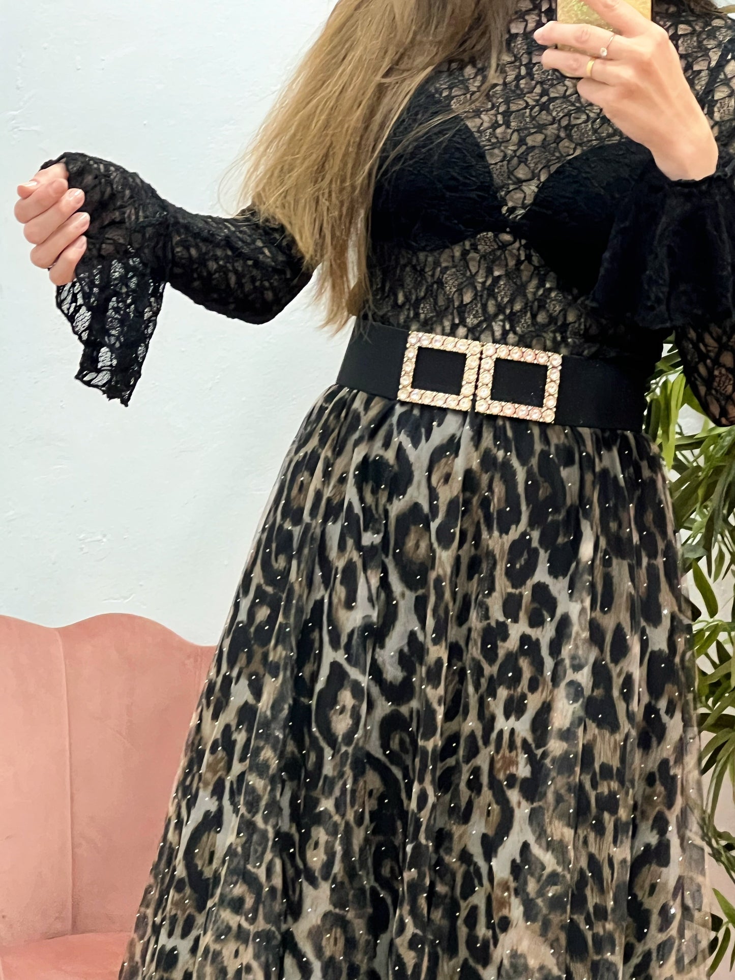 Falda Larga de Tul Animal Print con Brillos – Cintura Elástica, Mucho Vuelo y Forro Interior (Talla Única) El Vestidor de Inma