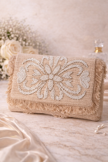 Clutch de Rafia Bordado con Cuentas | Bolso Boho Elegante para Invitadas El Vestidor de Inma