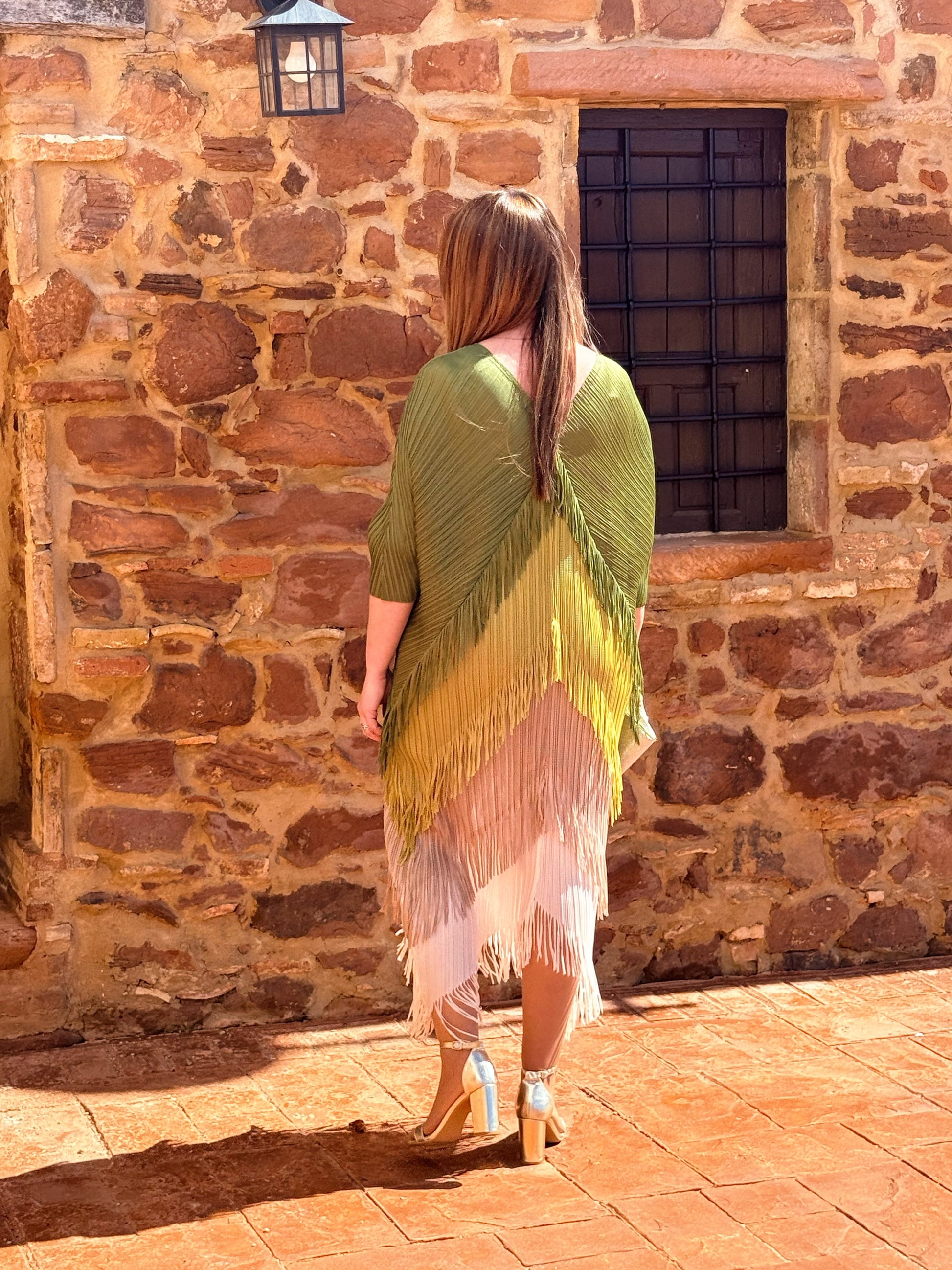 Vestido Invitada Plisado con Flecos Talla Única Hasta 52 El Vestidor de Inma