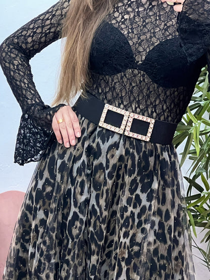 Falda Larga de Tul Animal Print con Brillos – Cintura Elástica, Mucho Vuelo y Forro Interior (Talla Única) El Vestidor de Inma