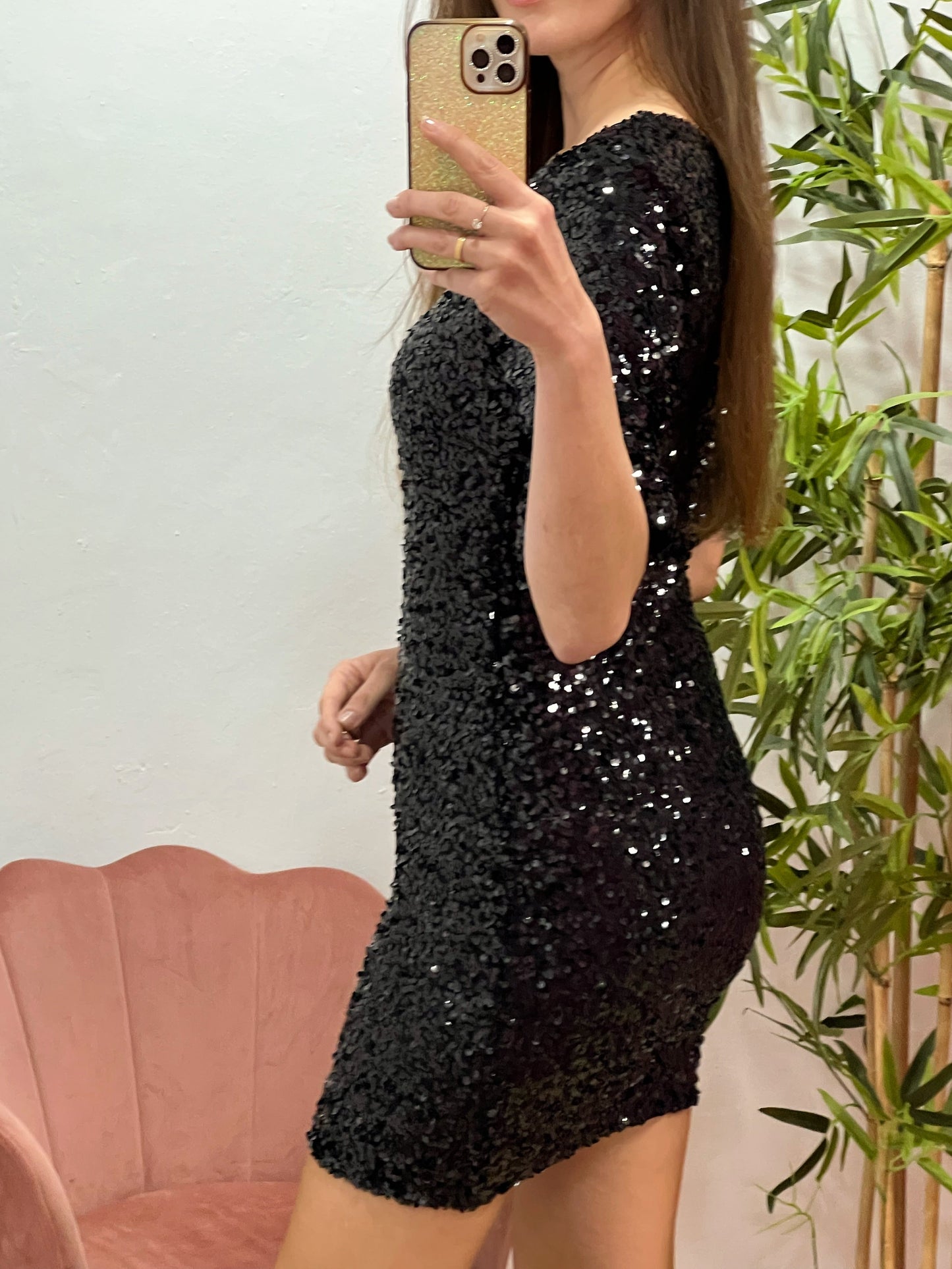 Vestido Negro de Lentejuelas Talla Única – Elegante, Forrado y Ajustable 36 a 40/42 El Vestidor de Inma