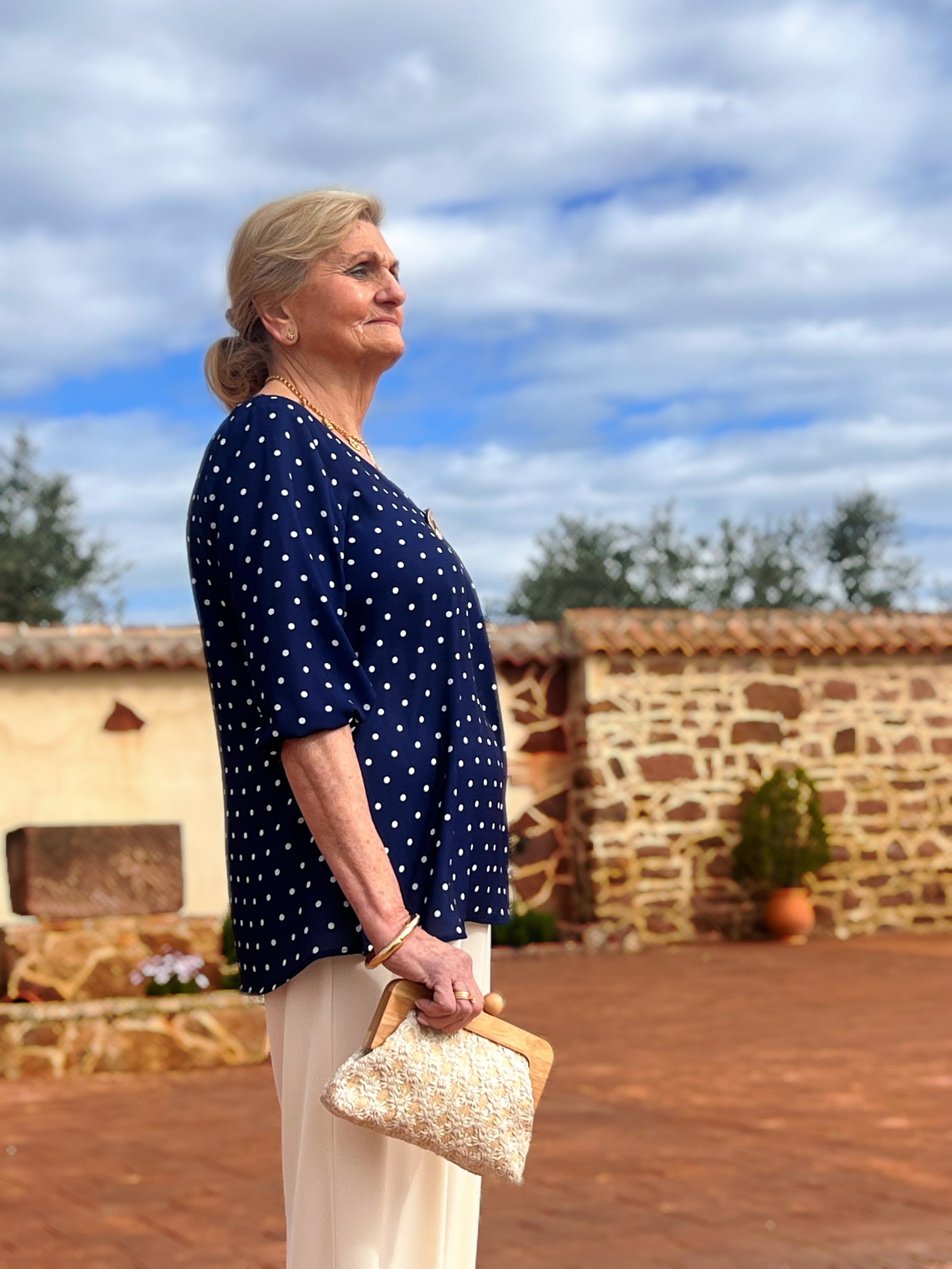 Blusa Lunares Azul Marino | Manga 3/4 | Tallas 42 a 48 | Hecha en España El Vestidor de Inma
