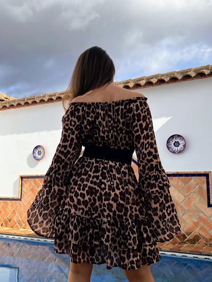 Vestido Animal Print con Mangas Acampanadas – Talla Única (36 a 46) El Vestidor de Inma